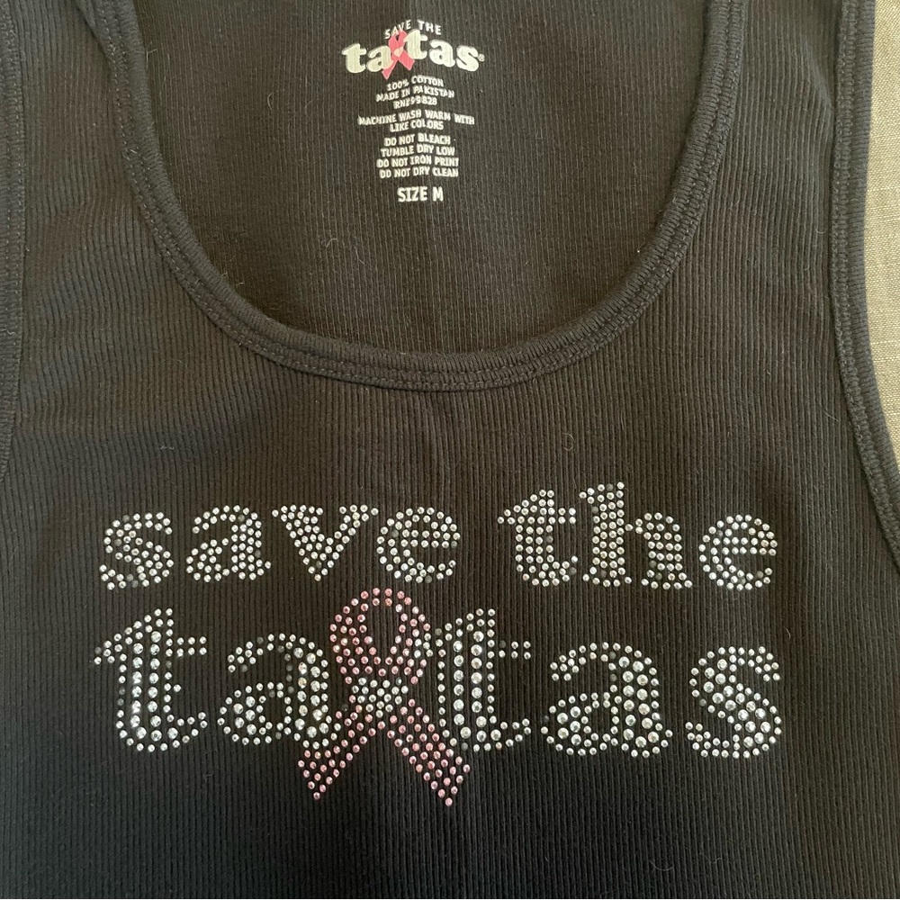 Black “Save The Ta-Ta’s” Tank Top vintage 2000’s size medium